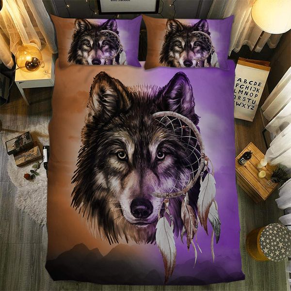 

3d printed bedding sets brown and yellow gradient background dreamcatcher and lion printing home textile bedding sets duvet cover