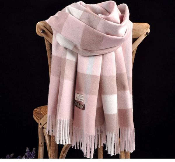 

100% cashmere scarf fashion classic plaid printed ultra soft thermal 190*70cm 340oz, Blue;gray