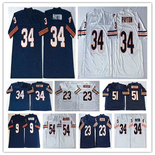 

men's college vintage american football jerseys 34 walter payton 9 jim mcmahon 23 devin hester 40 gale sayers jerseys 50 mike singletar, Black