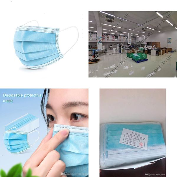 

3 stock disposable blue dhl face in mask ply layers mouth masks earloop non-woven protect lafk