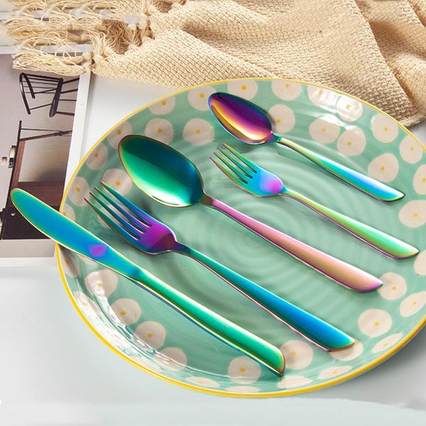 

5 pcs/set stainless steel western steak cutlery knife spoon set portable dessert fork lunch set travel colorful dinnerware vt1527 t03