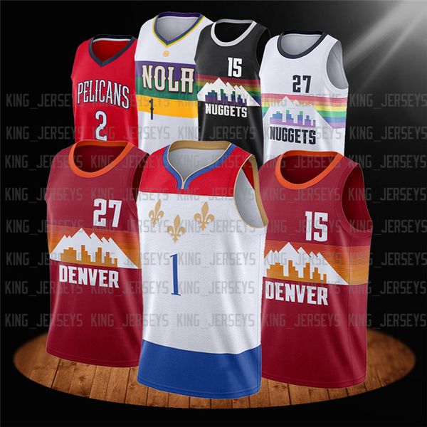 

15 nikola 27 jamal jokic murray 1 zion denver nuggets jersey new jersey williamson orleans pelicans basketball jerseys, Black;red