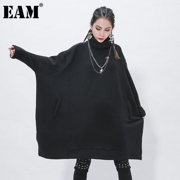 

women's sweaters [eam] black big size knitting sweater loose fit turtleneck long sleeve women pullovers fashion tide autumn winter 2021, White;black