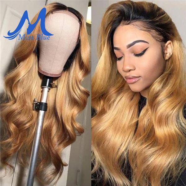 

lace wigs #27 honey blonde front human hair for black women wavy ombre highlight pre plucked brazilian remy frontal, Black;brown