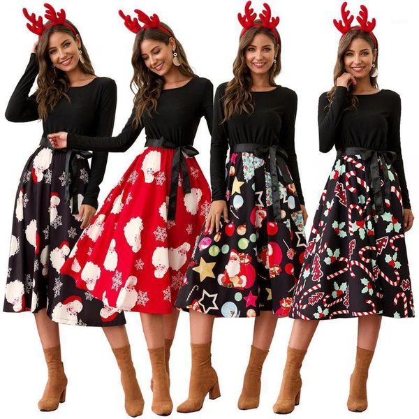 

women christmas dress long sleeve 50s 60s vintage swing elegant party xmas dress1, Black;gray