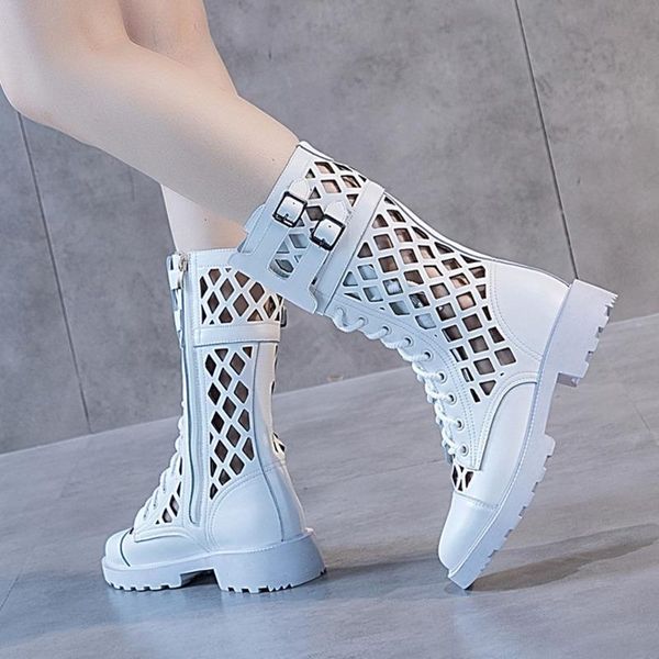 

deat 2020 new spring autumn fashion casual hollow-out martin black mesh mid-heel leather single shoes women short boots sf661