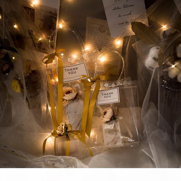 

golden luxury pvc clear gift bags transparent tote bags wedding candy boxes gift packaging with handles favors contain
