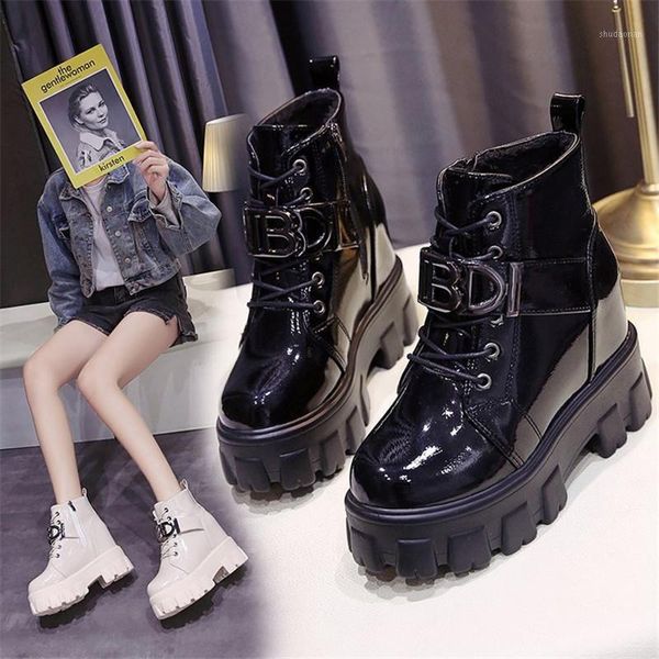 

boots 2021 autumn winter punk style ankle chunky round toe women high heel casual shoes increased internal 10cm booties1, Black