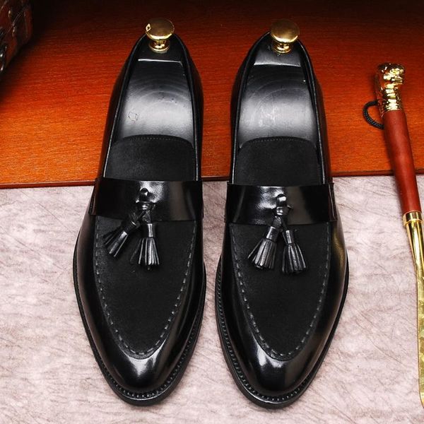 

dress shoes summer tassel fringe loafers vintage style formal for men, Black
