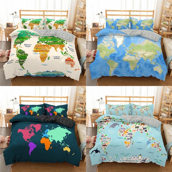 

homesky 3d world map bedding set printed cartoon duvet cover king  size bed linen comforter cover set 3pcs bedclothes 1012