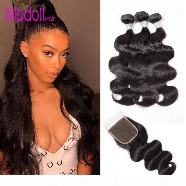 

brazilian human hair bundles with closures 10a grade body wave virgin human hair 3 4 bundles with lace closures unprocessed body wave, Black;brown
