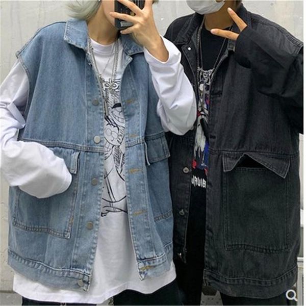 

spring and autumn vintage overalls sleeveless vest vest lovers jacket loose over the denim jacket girl fashion1, Black;white