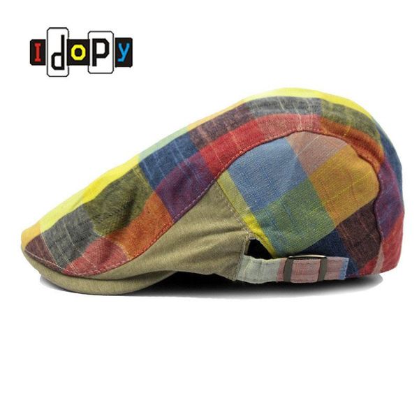 

cotton linen blended berets hat men plaid summer style fashion personality tide retro wind female visors cap hat, Blue;gray