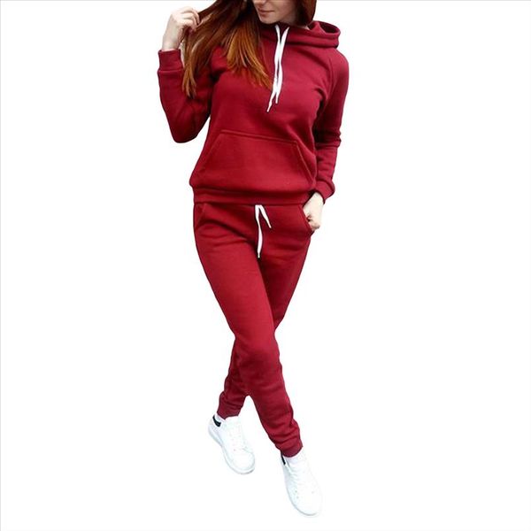 

autumn winter tracksuit womens long sleeve thicken hooded sweatshirts 2 piece set casual sport women tracksuit set sportswear, Gray