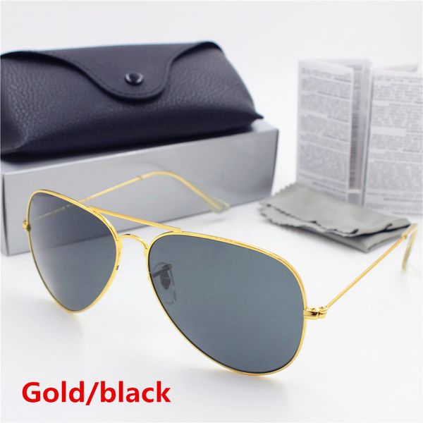 

2020 new fashion man ladies vintage sunglasses gold frame green 58mm glass lens uv400 protection black case, White;black