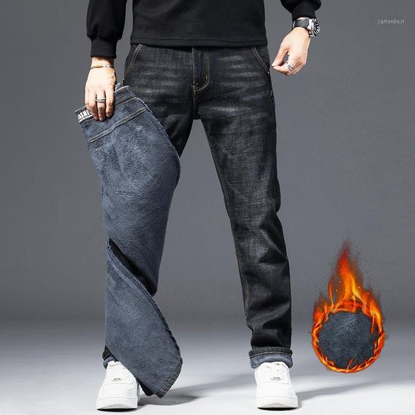 

men's jeans 2021 winter fleece men activities warm anti-theft zipper autumn flocking soft men1, Blue