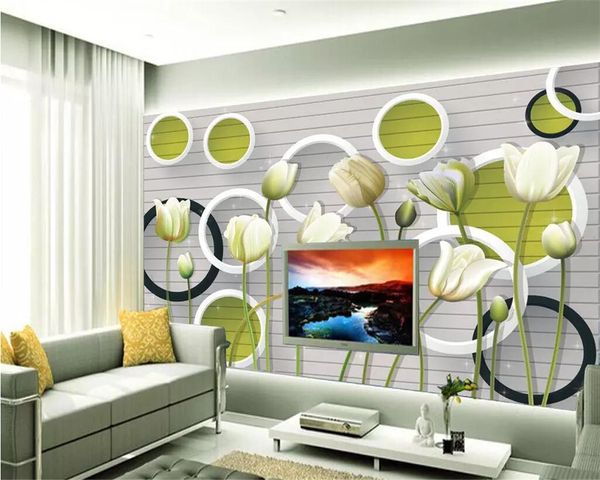 Beibehang Пользовательских обоев современного минималистского 3D белого тюльпана телевизор фон стена украшения дома 3d гостиная фрески