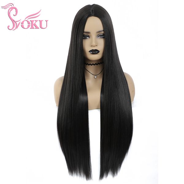 

costume accessories super long straight synthetic wig dark brown hair for black women party daily hairstyle middle part classical afro wig, Silver
