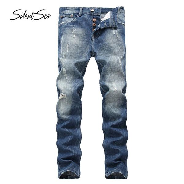 

men's jeans silentsea vintage bule men arrival stretch classic denim pants male designer straight fit trouser big size 28 42, Blue