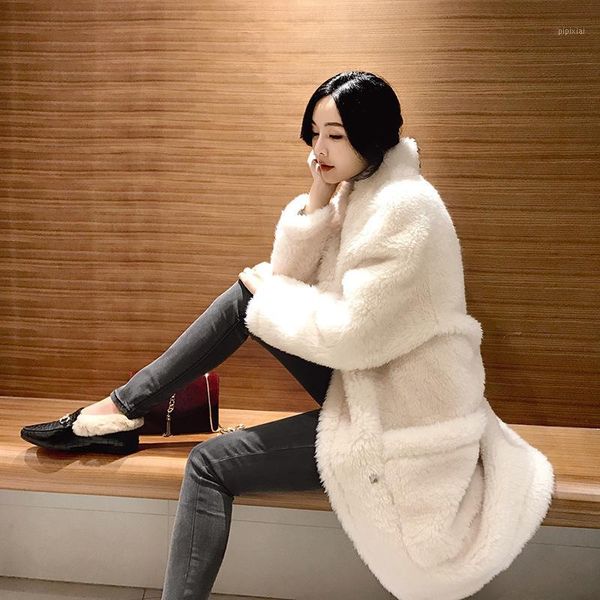 

shearling sheep real fur winter coat women 200% wool coats korean fashion jacket female jackets bl-2229 yy20621, Black