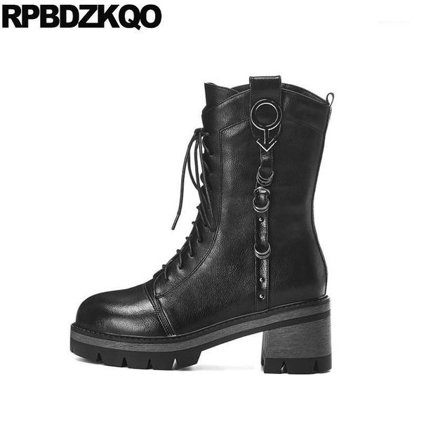 

front lace up casual ankle boots autumn platform women winter waterproof shoes round toe combat black high heel chunky1