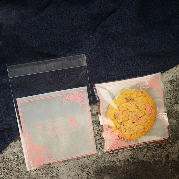

gift wrap 100pcs/lot cookies bag frosted background red rose homemade snack candy packaging birthday party nougat wrapper