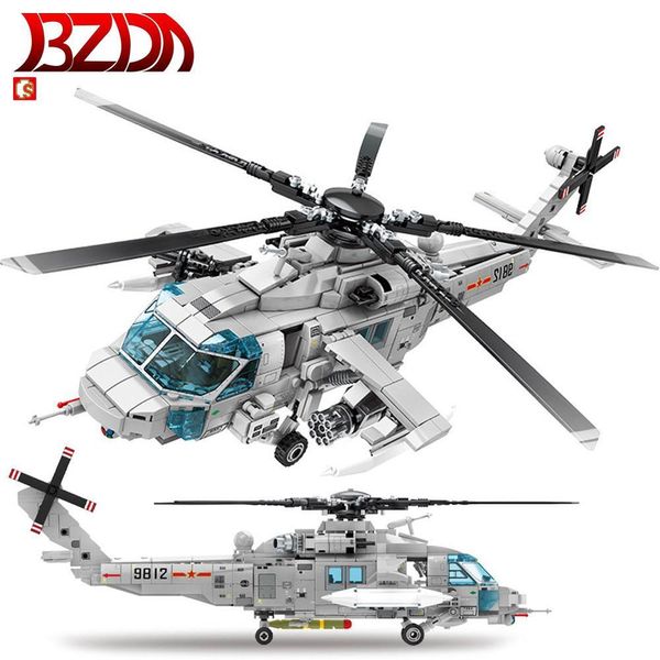 

bzda ww2 military z-20 helicopter attack building blocks aircraft navy armed soldier model blocks bricks toys for children gift 1008