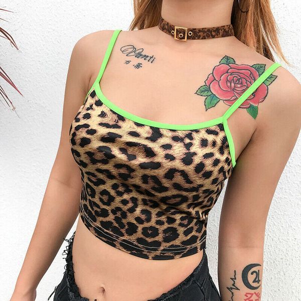 

summer 2019 women's ladies leopard print fitness sleeveless strappy short crop camisoles vest streetwear blusa