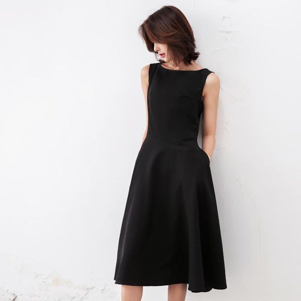 

casual fit and flare a line dress women solid black straps sleeveless christmas party dresses vestido de festa female clothing1, Black;gray