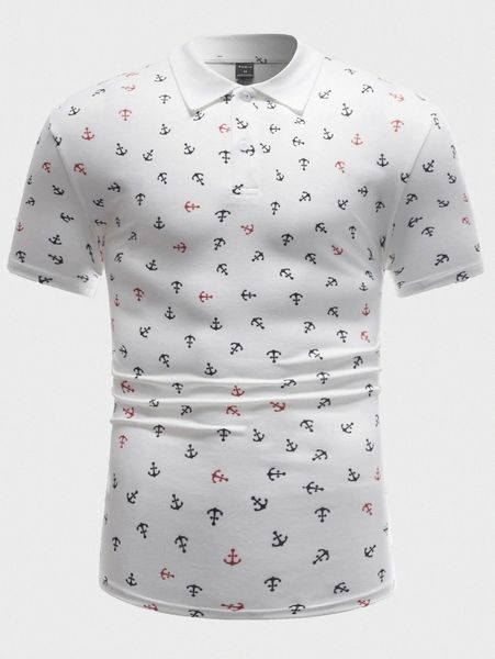 

men drop shoulder allover print polo shirt o2vn#, White;black