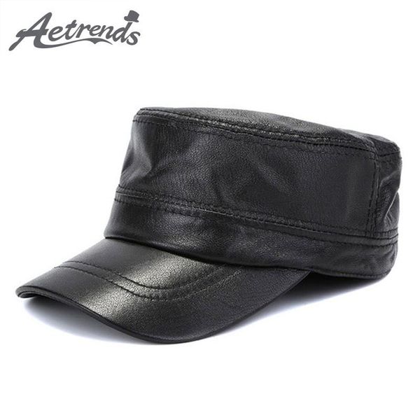 

wide brim hats [aetrends] winter genuine leather for men flat cap dad hat 100% army sailor caps z-6720, Blue;gray