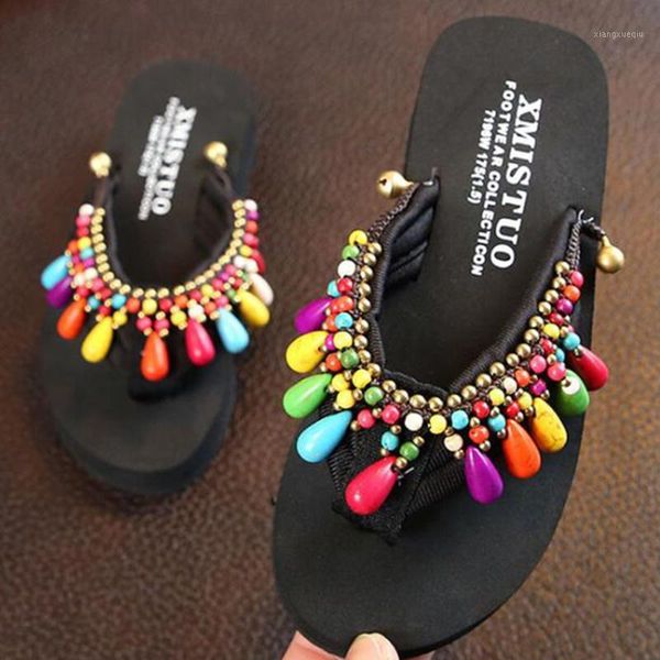 

new summer indoor non-slip children' flip-flops girls fashion beach shoes pinch sandals female beaded slippers women sh2511, Black;grey