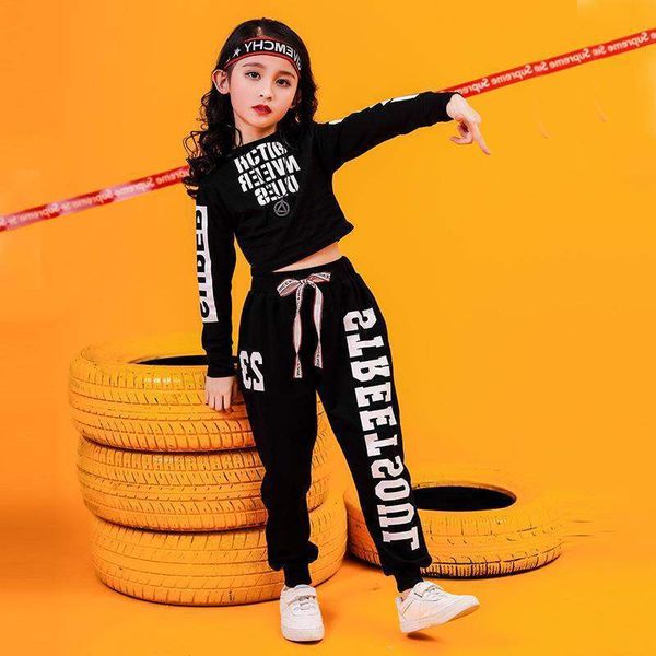 

2pcs fashion girls clothes set letter t shirt kids hip-hop girl clothes pants tracksuit children clothing suit child outfits t200707, White
