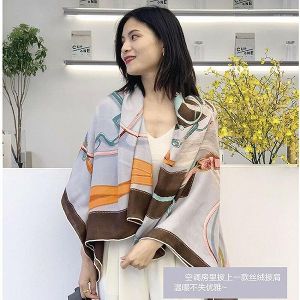 

scarves 70% cashmere 30% silk thin scarf luxury vintage print kerchief big blanket shawl stole 135*135cm1, Blue;gray