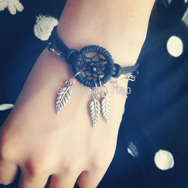 

black dream catcher bracelets with alloy feather ing, Golden;silver