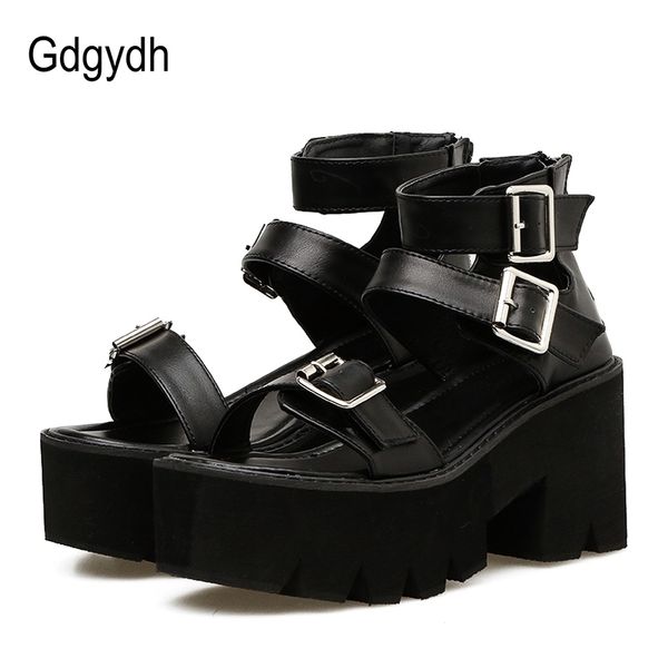 

gdgydh ankle strap summer fashion women sandals open toe platform shoes high thick heels female black unique party shoes 35-40 y200405