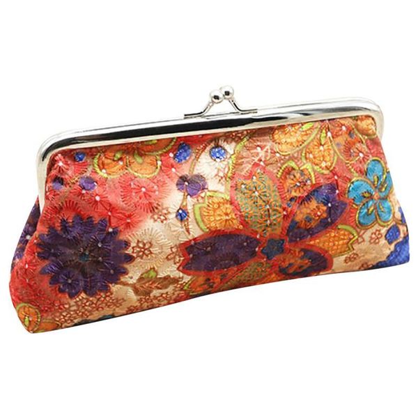 

fashion embroidered ladies long wallet coin purse fashion flower pattern clasp closure coin pouch wallet for women, Red;black