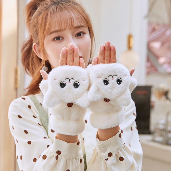 

перчатки зима мило лапа кота холодного доказательство половина finger флип плюс плюшевого тепло мультфильм студент мягкой девушка на велосип, Blue;gray