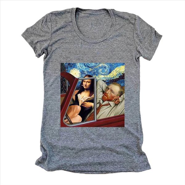

breathable harajuku van gogh t shirt funny humor spoof a variety of paintings new t shirt women classic simplicity shirt, White
