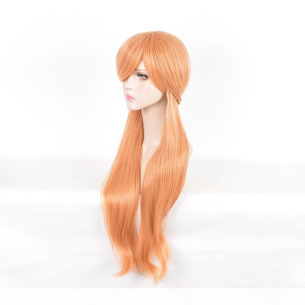 

gt;>>new fashion cosplay long straight orange pink strawberry synthetic hair braids style wig, Black;brown