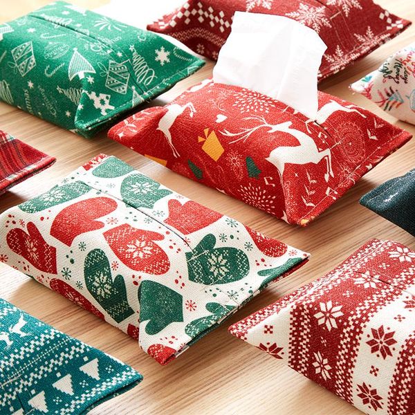 

creative cotton and linen paper towel box bag winter new year cloth art napkin carton living room cloth tissue box draw holer