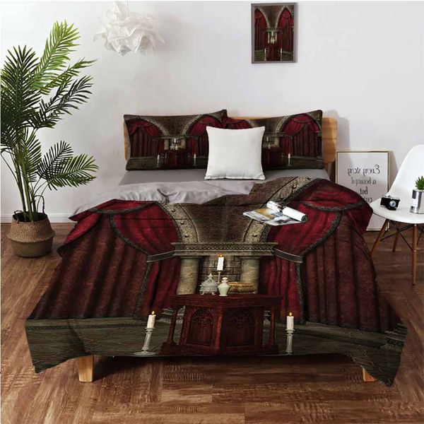 

mysterious dark room in castle ancient pillars candles spiritual atmosphere patternbedding 3-piece set