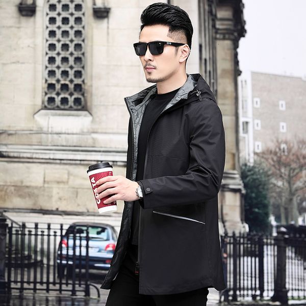 

2020 spring and autumn new business hooded windbreaker korean medium length jacket trendy men's msl2002, Tan;black