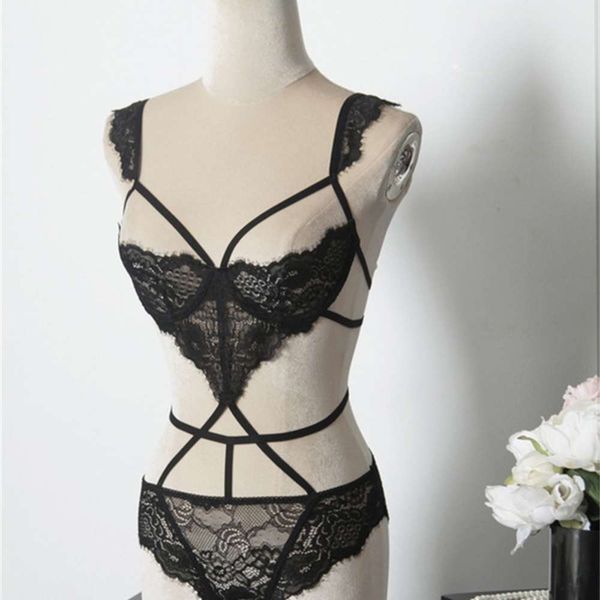 

lace charmsweeter french hollow binding fun one piece bra, Black;white