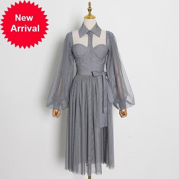 

new tide 2021 marks autumn puff design shredded crocheted detachable girly elegant holiday party dress 2kzh, Black;gray