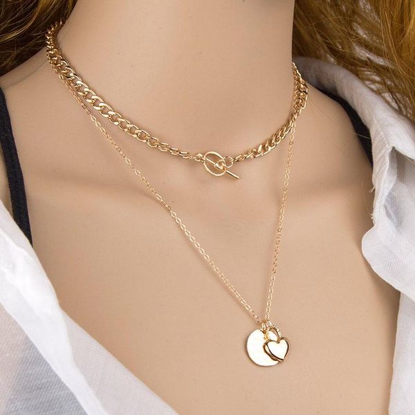 

Gothic Gold Double layers Lock Chains Statement Necklace Trendy Short Chain Punk Fashion Choker Necklaces For Women, Silver