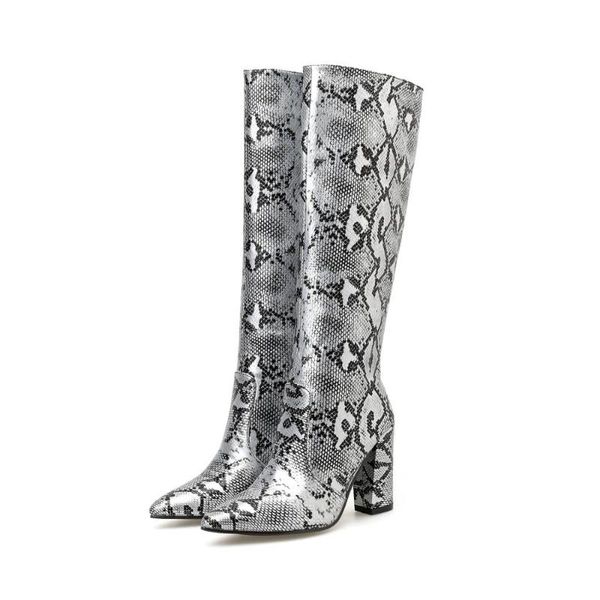 

lanlojer snake pattern женщин сексуальный бедренной кости высокие гольфы длинные сапоги острым носом zip высокий толстые каблуки насосы ladi, Black
