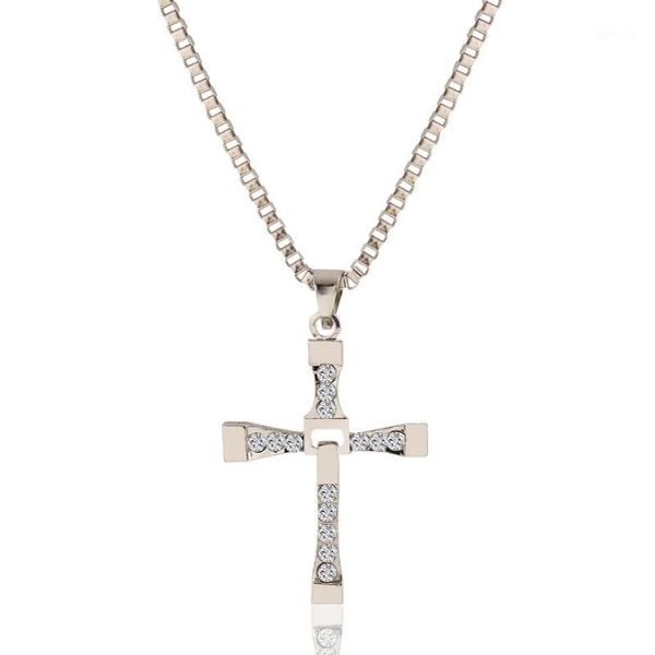

wholesale- the fast and furious crystal cross men necklaces & pendants silver plated maxi steampunk collares vintage statement necklace1, Black
