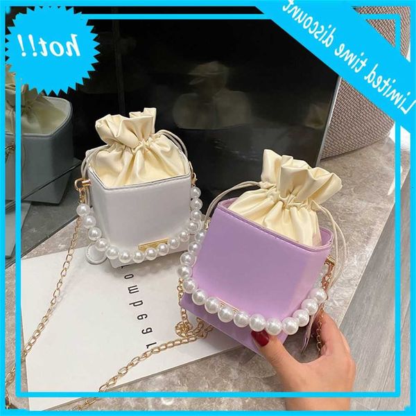 

pu leather crossbody shoulder bucket bags pearls chians handbags new solid women underarm bag lady totes