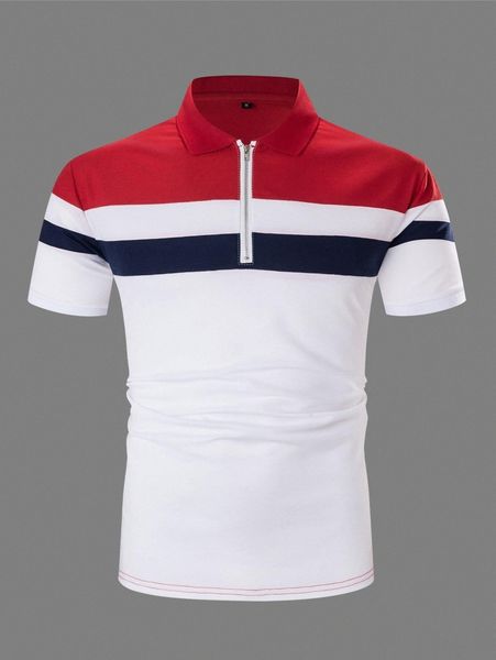 

men color block striped polo shirt o8va#, White;black